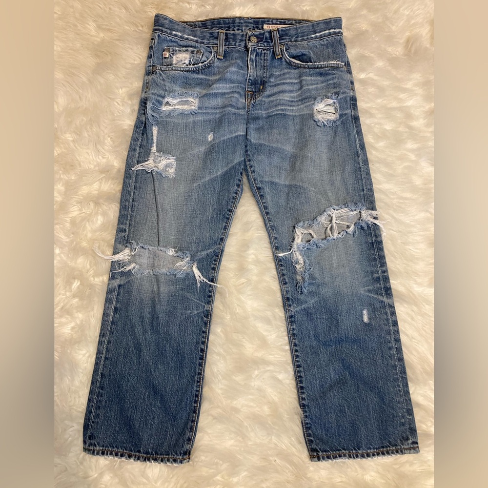 Adriano Goldschmied AG jeans women’s sz 28 R blue distressed straight leg casual